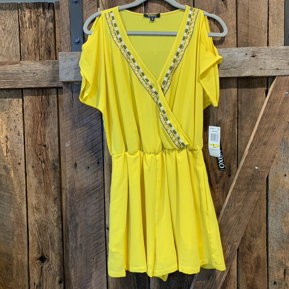 NWT Yellow embellished cold shoulder romper